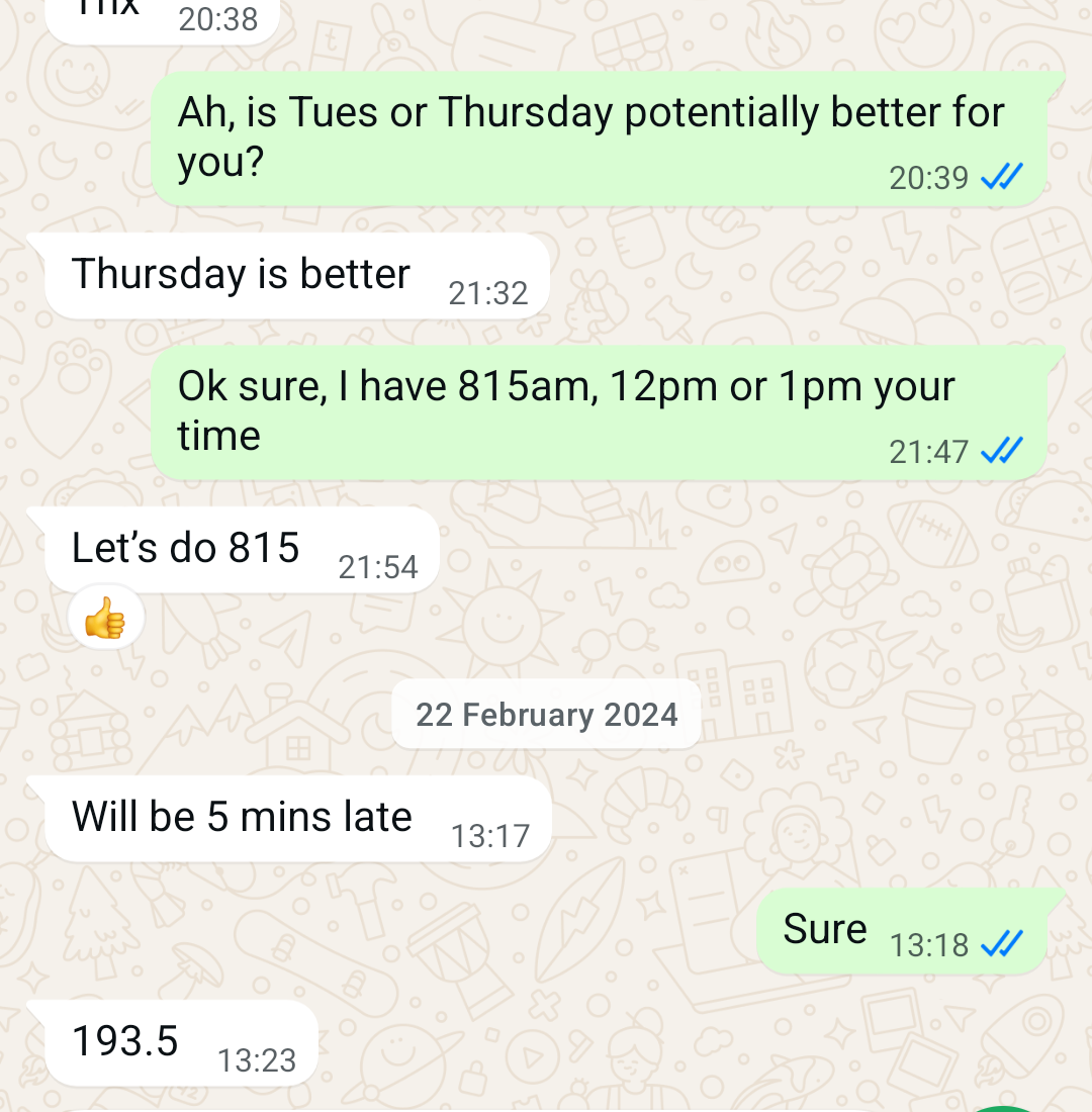 WhatsApp check-in at 193.5lbs